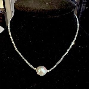 LUCAS LaMETH South sea natural saltwater pearl Sterling Silver FACETED necklace